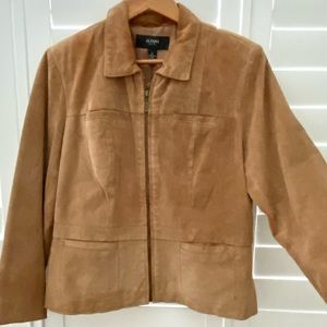 Alfani Women’s Petite L Genuine Leather Suede Zip Up Brown Jacket